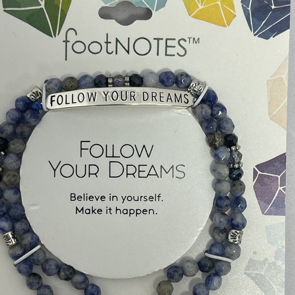 Footnotes Silver-Plated Adjustable Bracelet Follow Your Dreams Blue Agate New — image 3 of 8
